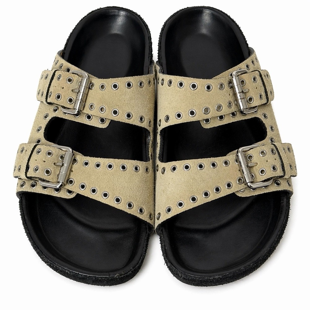 Isabel Marant Lennyo Suede Sandals Womens 6.5-7 US Slides Buckle Grommet Stud